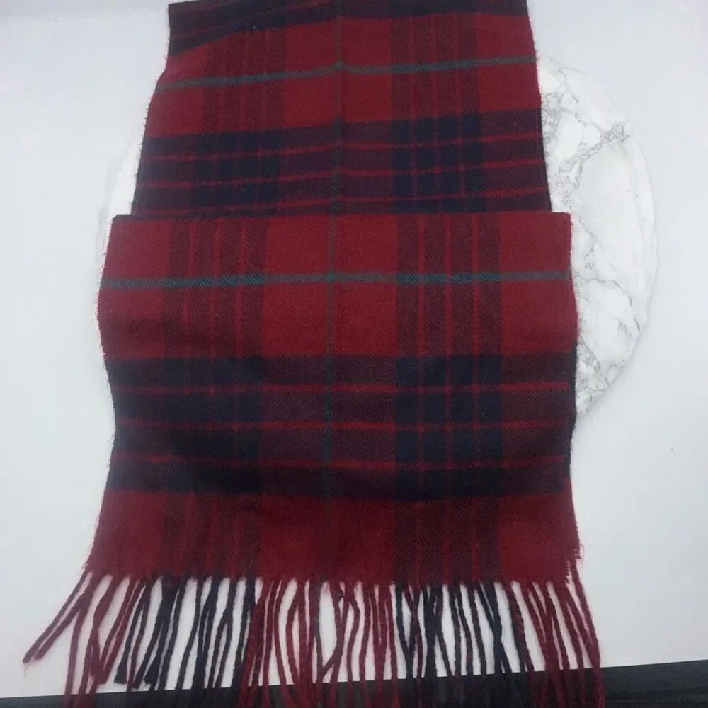 CHRISTIAN DIOR MONSIEUR Red, Navy Blue and Turquoise Tartan Plaid Cashmaire Scar